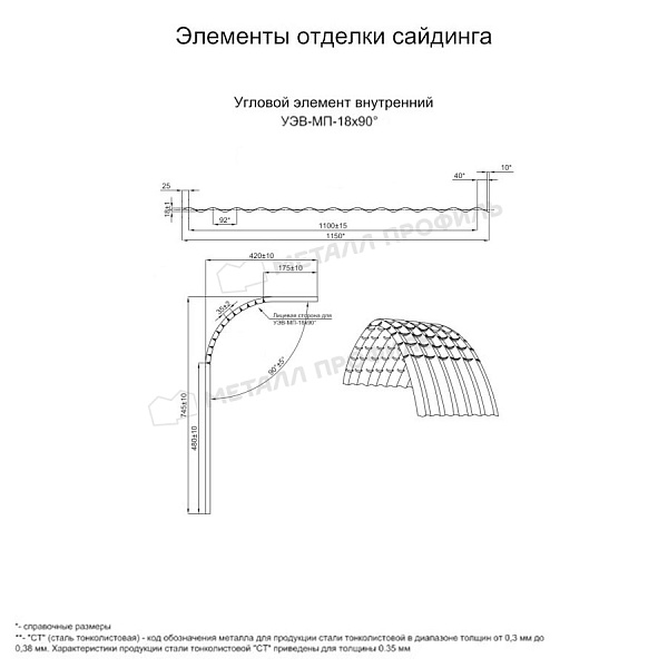 Угловой элемент внутренний УЭВ-МП-18х90° (PURMAN-20-9005-0.5) по цене 5440 ₽, купить в Вологде.